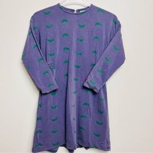 Bobo Choses Purple Long Sleeve Girl’s Dress with Green Umbrellas
